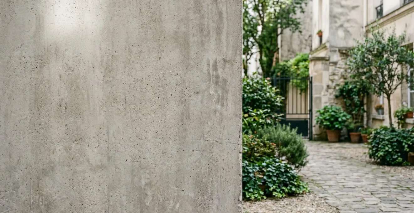 Mur de clôture en béton fraîchement nettoyé sans trace résiduelle de graffiti