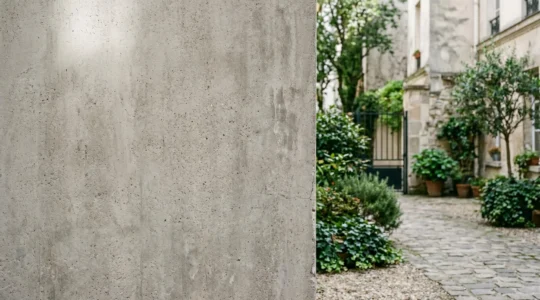 Mur de clôture en béton fraîchement nettoyé sans trace résiduelle de graffiti